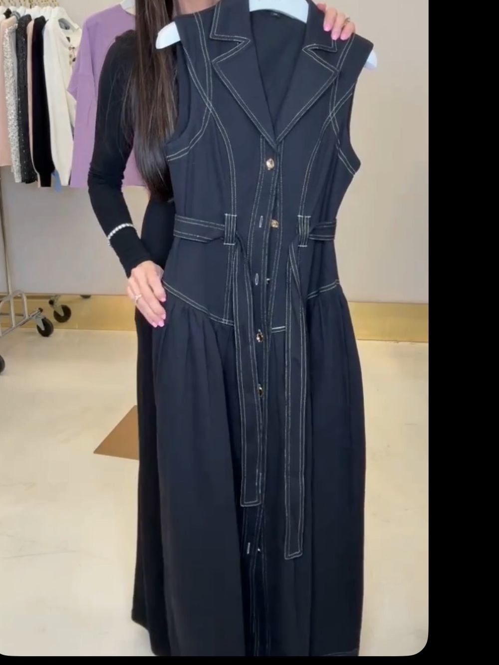 Aleeza Paris denim button down with tie waist